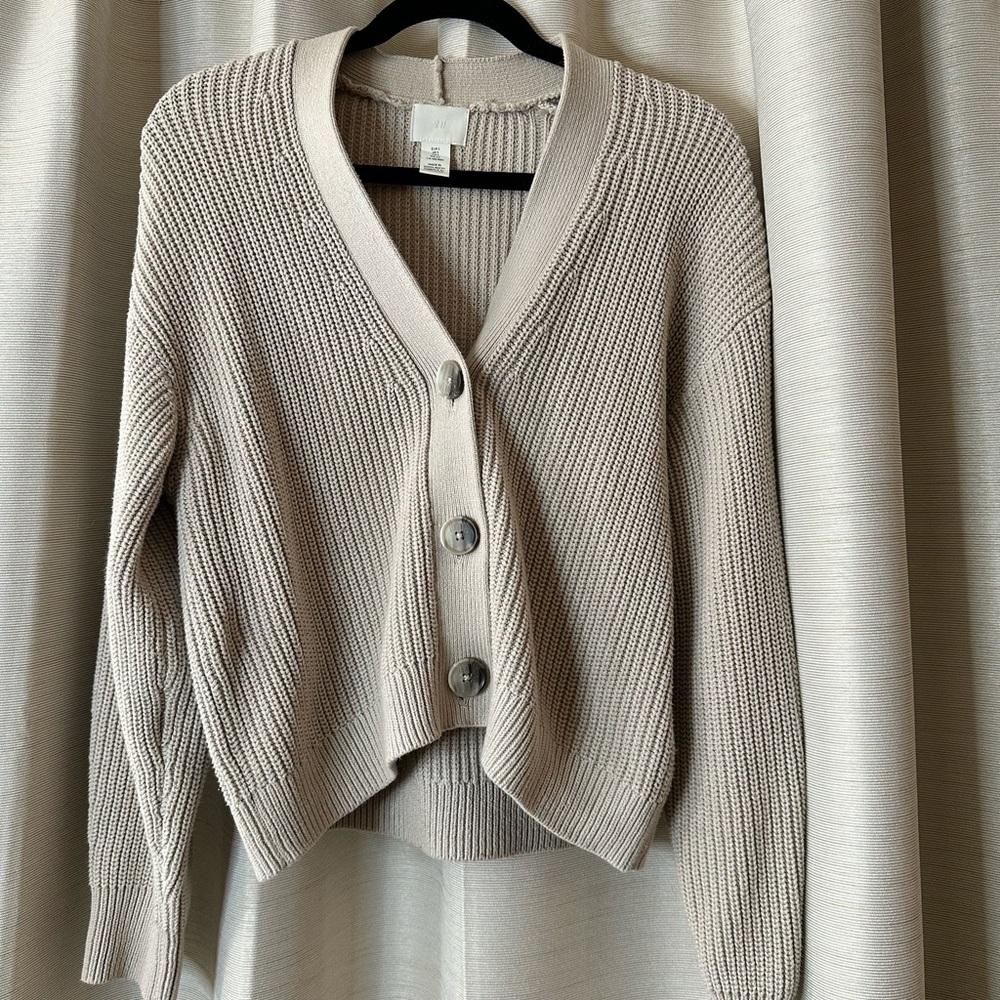 H&M Cream Cardigan Sweater with V-Neck
